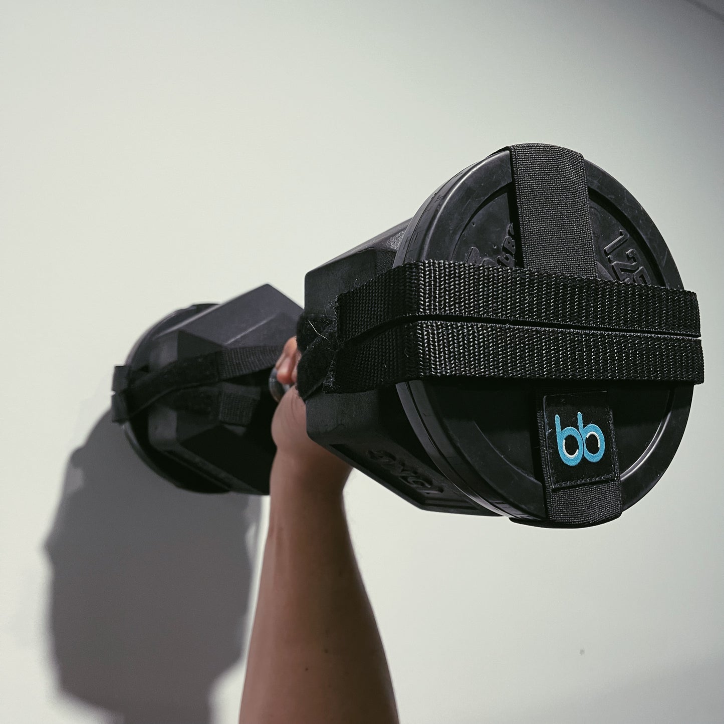 15kg dumbbell with bb weight sling. bb weight sling turning 15kg dumbbell into 17.5kg dumbbell cost effective, innovative gym equipment for saving money and space in home gyms or for mobile personal trainers. 