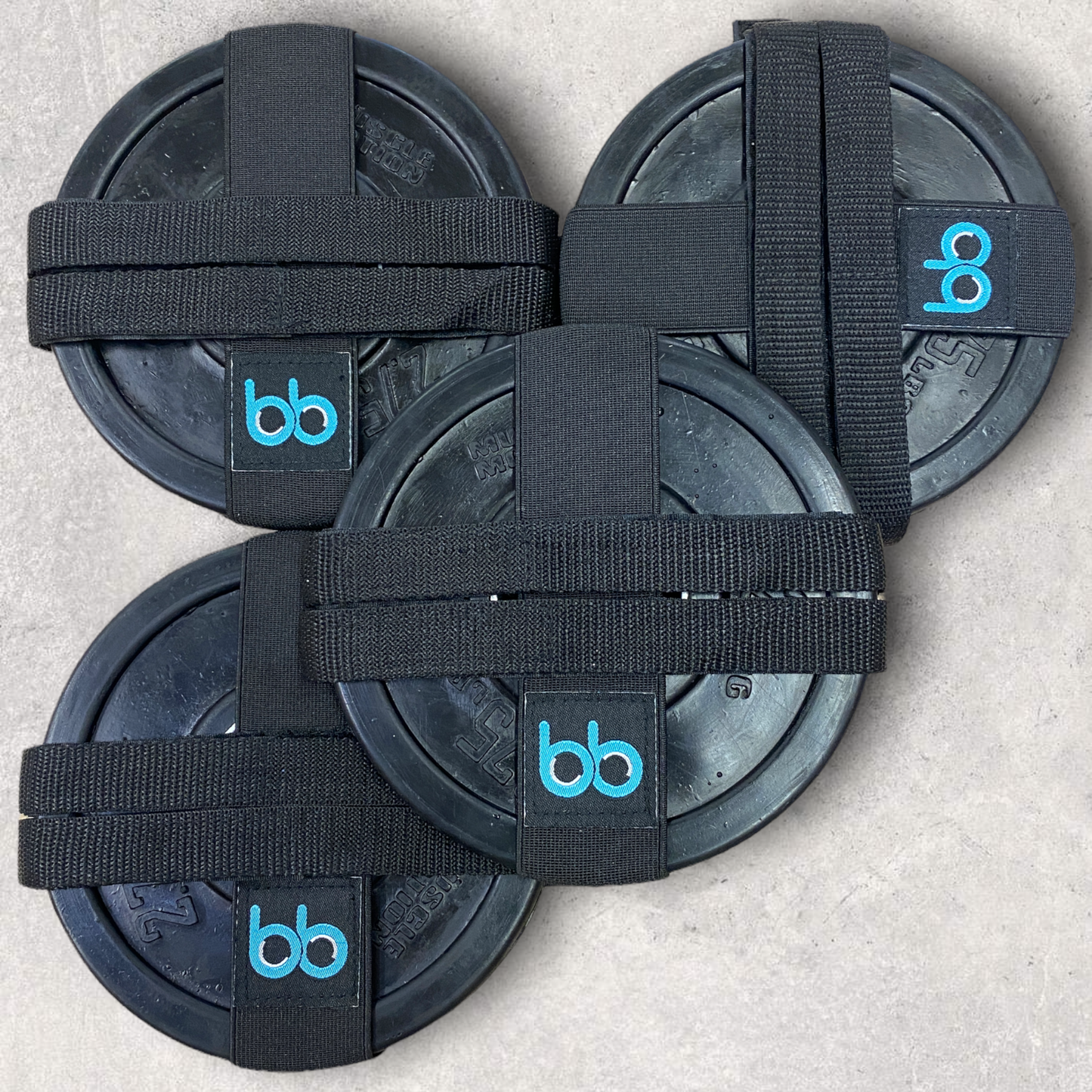 4 pack premium bb weight slings with 1.25kg plates inserted. Slings only. Designed to save money and space. Illuminating the need for a full dumbbell rack. Cost effective and simple to use. Get 2.5kg to 5kg increase on and standard dumbbell. Intended use, home gym, rehabilitation, stay at home mums, personal trainers, small private gyms 